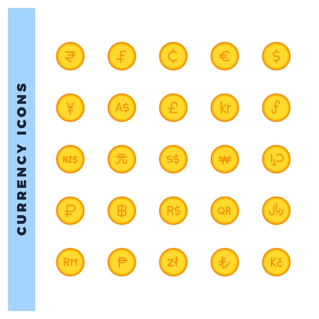 Vetor ilustração vetorial do pacote de ícones planos da moeda