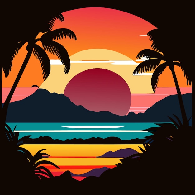 Ilustração vetorial do pôr-do-sol havaiano