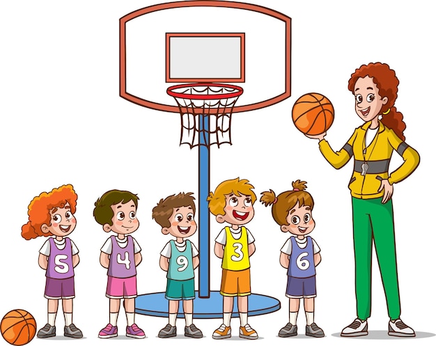 Ilustração vetorial do time de basquete infantil