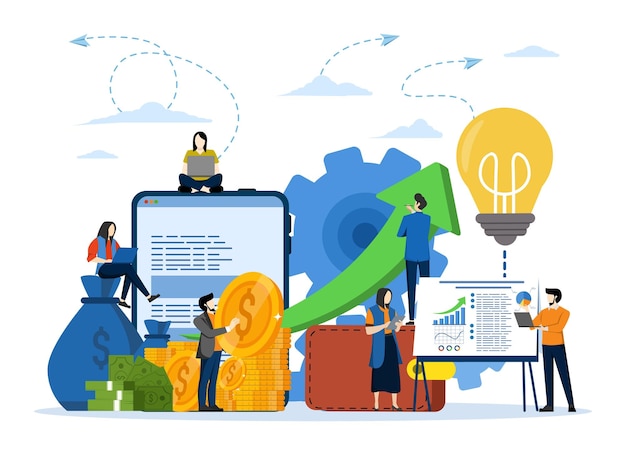 ilustração vetorial do uso do assistente de negócios virtual, combinando todas as contas para gerenciamento