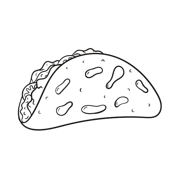 Ilustração vetorial doodle de tacos de comida mexicana com legumes em tortilha