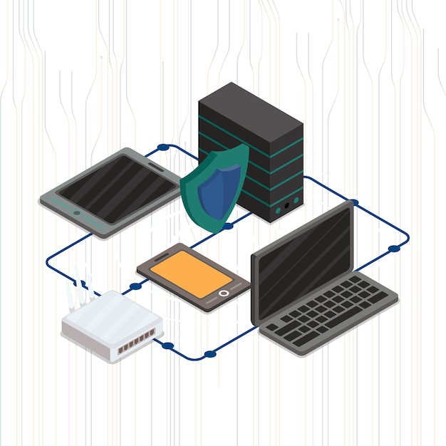 Vetor ilustração vetorial em computação em nuvem modelo de proteção de dados da internet