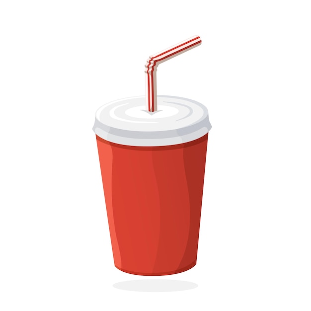 Ilustração vetorial em estilo simples Copo de papel descartável com refrigerante e canudo Alimentos pouco saudáveis