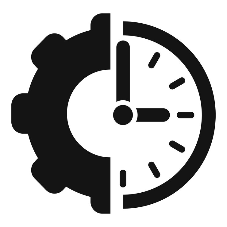 Vetor ilustração vetorial em preto e branco representando o conceito de velocidade com um relógio fundindo-se em uma engrenagem