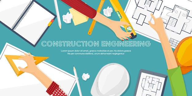 Ilustração vetorial, engenharia e arquitetura, desenho, construção, projeto arquitetônico, design