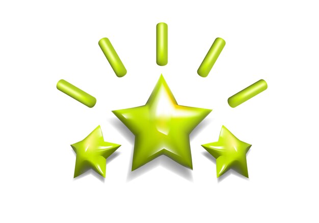 Ilustração vetorial estrelas de classificação de qualidade de estrelas 3d de cor amarela dourada brilhante conquista do cliente e feedback realista ilustração em vetor de alta classificação 3d