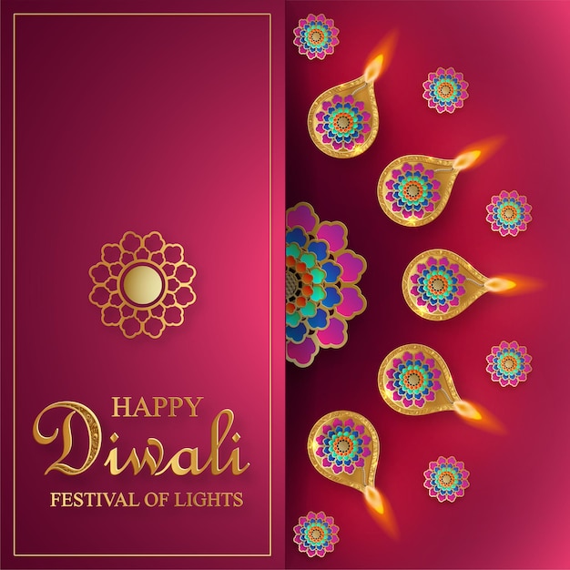 Ilustração vetorial feliz de diwali cartão festivo de diwali e deepawali o festival indiano de luzes