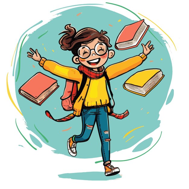 Vetor ilustração vetorial feliz de estudante com livro e mochila