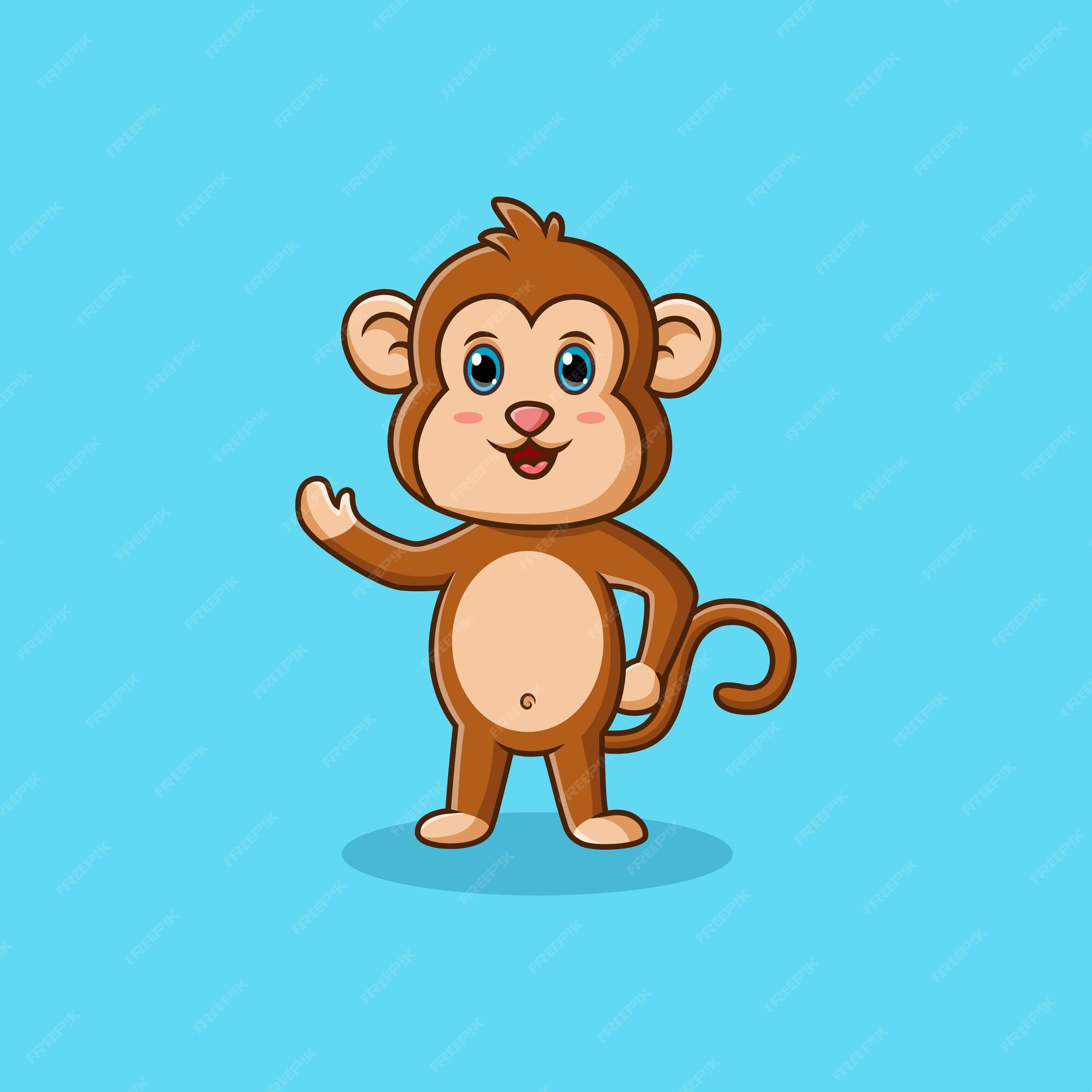 Macaco de desenho animado bonito em pé ilustração vetorial feliz