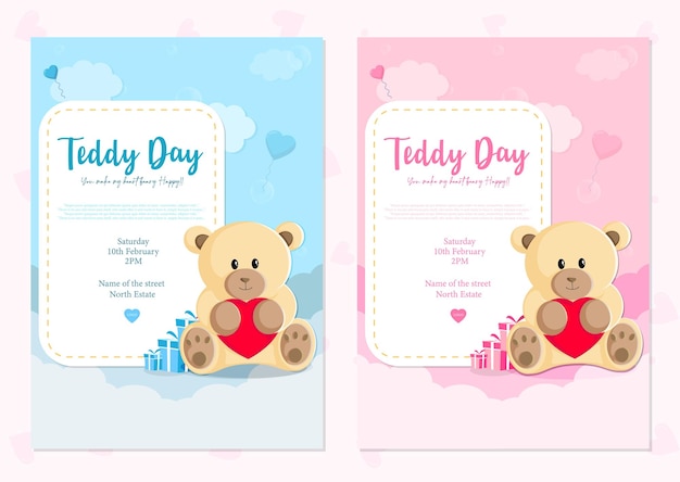 Ilustração vetorial Feliz Dia de Teddy Dia dos Namorados Modelo de banner de postagem editável