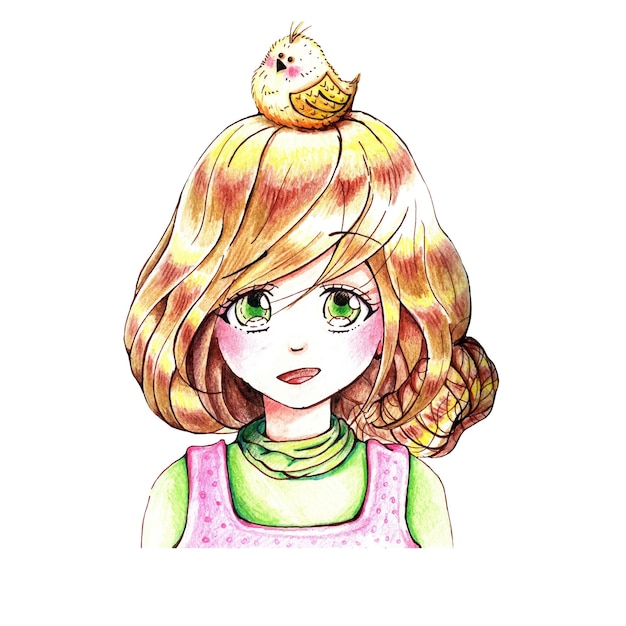 ilustração vetorial garota de anime em aquarela