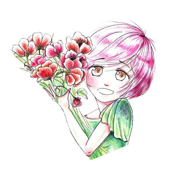 ilustração vetorial garota de anime em aquarela