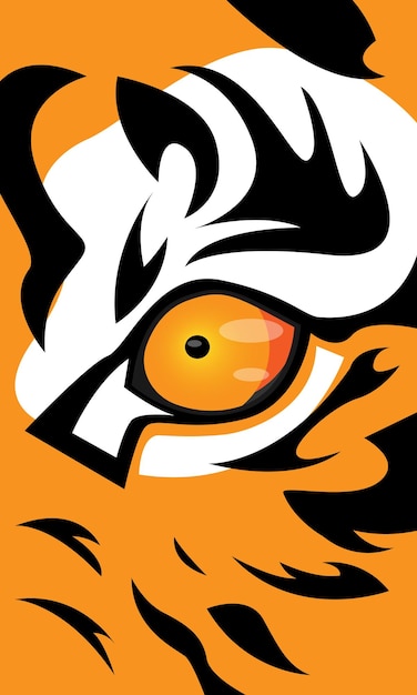 ilustração vetorial Gráfico de mascote de olhos de tigre em fundo laranja