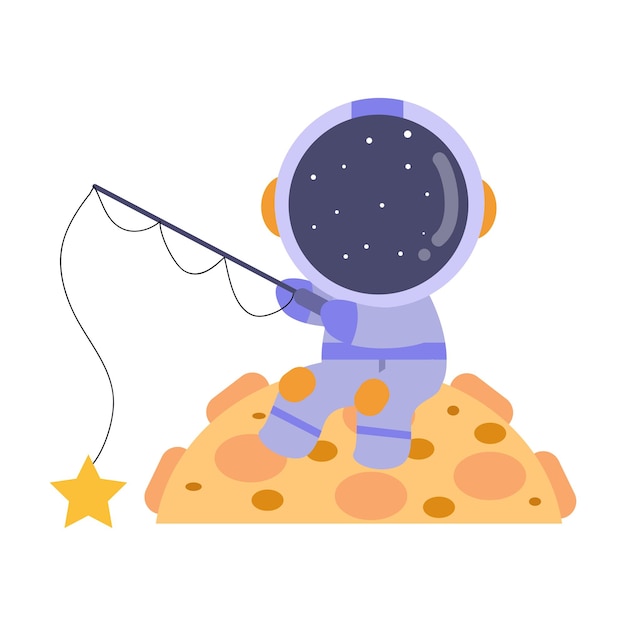 Ilustração vetorial gráfico pequena estrela de pesca de astronauta