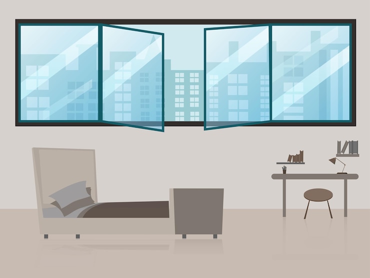 Vetor ilustração vetorial gratuita de quarto vazio, ilustração de quarto de desenho animado, ilustração de quarto aconchegante
