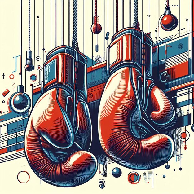 Vetor ilustração vetorial hiperrealista luvas de boxe vermelhas suspensas ginásio esporte fundo transparente