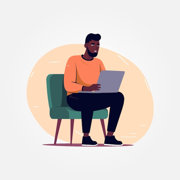 Vetor ilustração vetorial homem moderno trabalhando no laptop