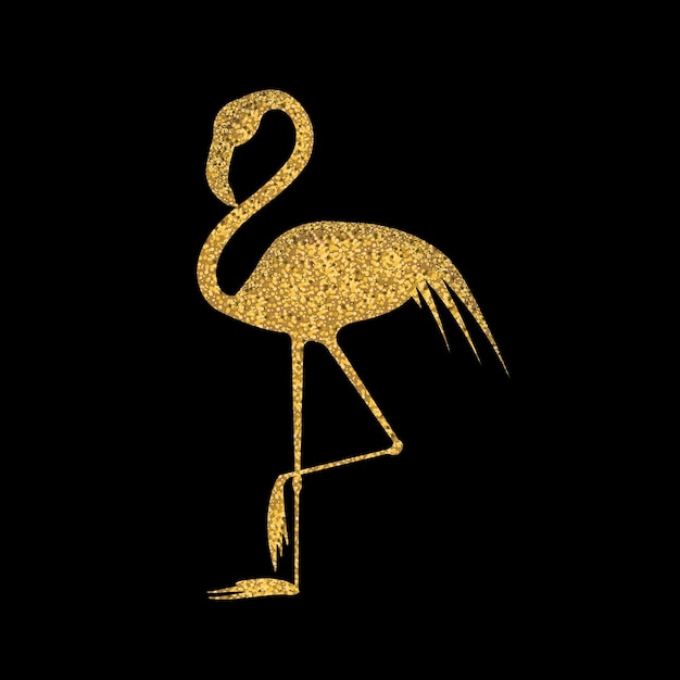 Ilustração vetorial Ilustração plana Flamingo ouro sobre fundo preto