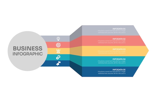 Ilustração vetorial Infográfico de seta longa de 5 passos Infográfico de objetivos com detalhes diferentes