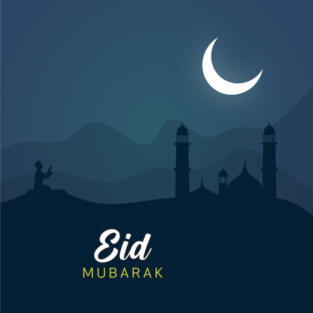 Ilustração vetorial islâmica feliz Eid Mubarak religiosa abstrata com mesquitas e lua