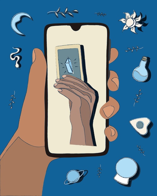 Ilustração vetorial isolada de adivinhação em cartas de tarô online