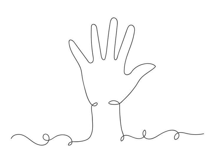 Vetor ilustração vetorial isolada de arte de uma linha contínua da mão da palma