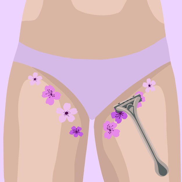 Ilustração vetorial isolada de barbear na área do biquíni Irritação durante o barbear