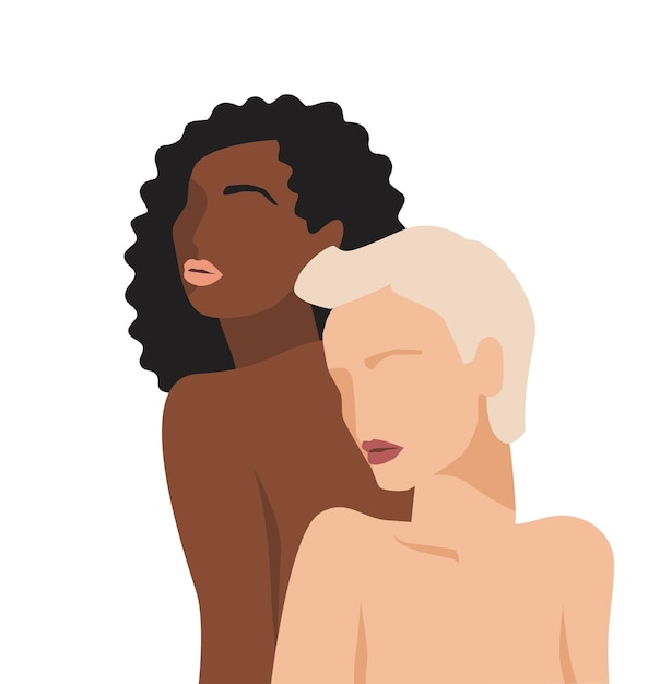 Ilustração vetorial isolada de mulheres abstratas com diferentes cores de pele luta pela liberdade, independência, igualdade conceito para o dia internacional da mulher e outros