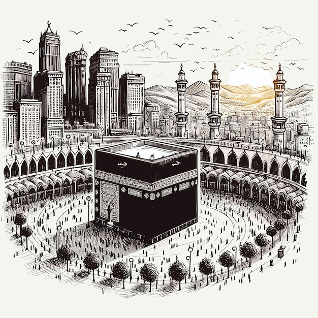 Vetor ilustração vetorial livre da kaaba sagrada em meca desenhada à mão