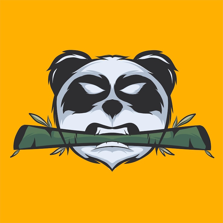 Vetor ilustração vetorial logotipo de uma cabeça de panda mordendo bambu