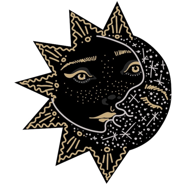 Ilustração vetorial logotipo do sol e da lua