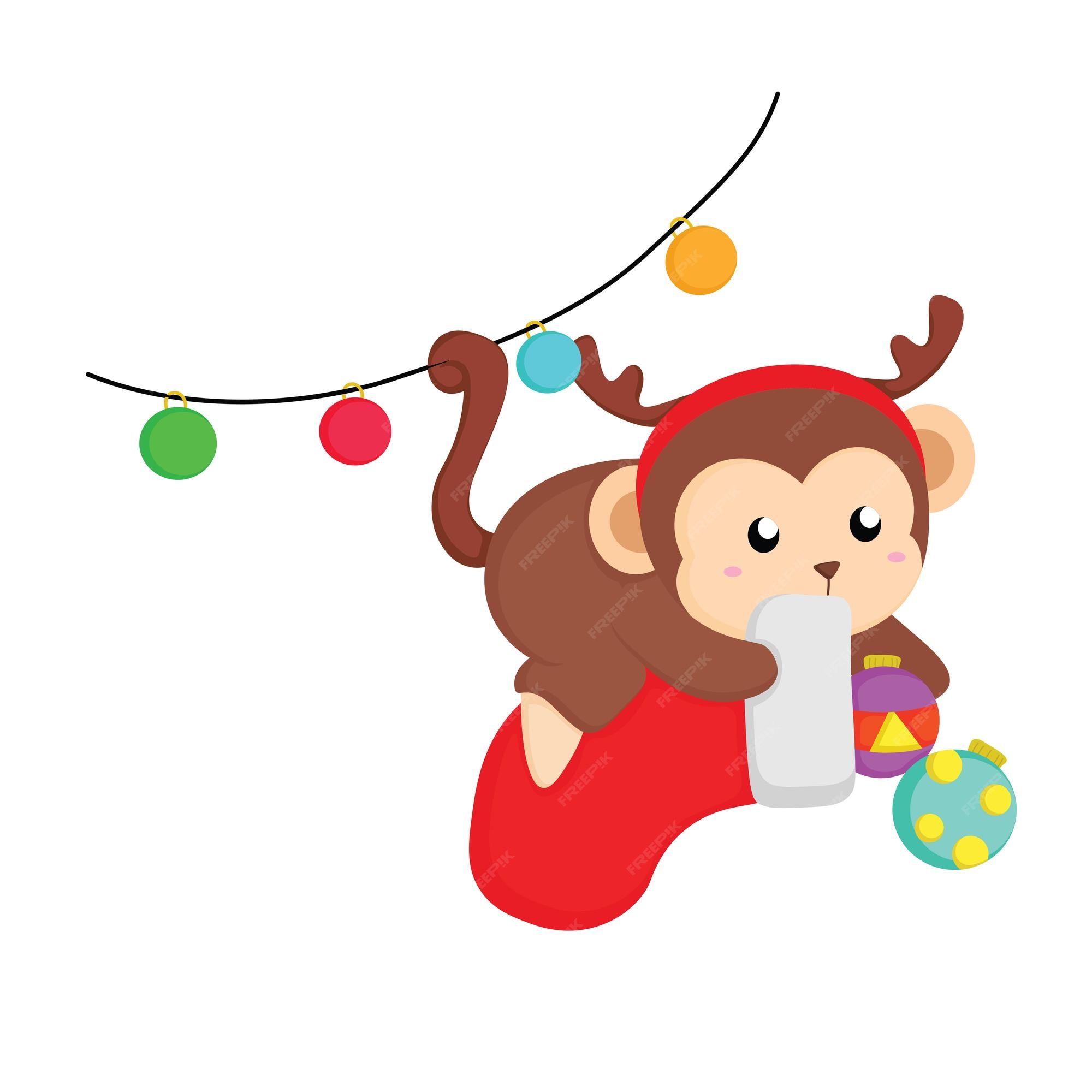 Etiqueta De Um Macaco Louco Dos Desenhos Animados Com Presente De Natal  Ilustração do Vetor - Ilustração de decalque, etiqueta: 149177622