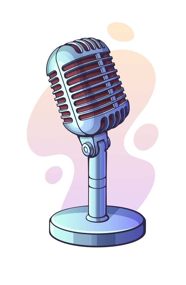 Vetor ilustração vetorial. microfone retro monocromático para gravação de voz, música, som, fala e rádio. jazz, blues, rock vintage mic. clip-art com contorno para design gráfico. isolado em fundo branco