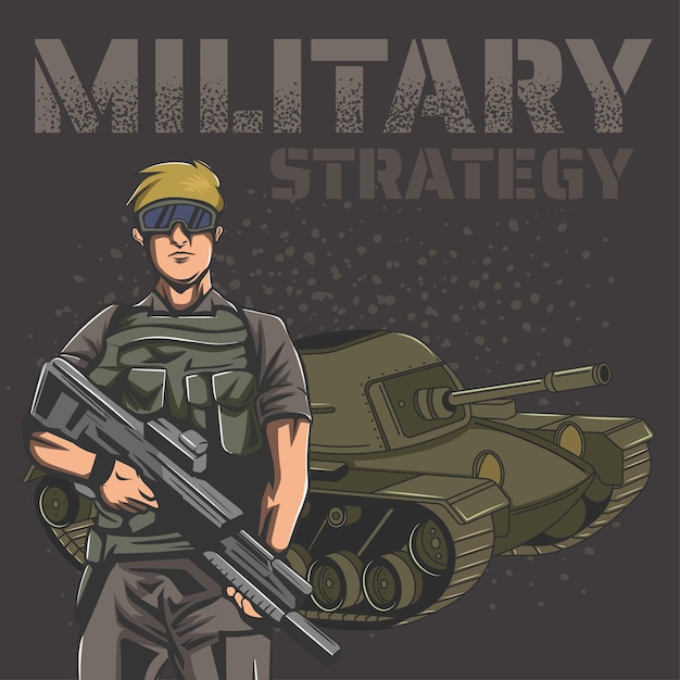 Ilustração vetorial militar Soldados e tanque do exército