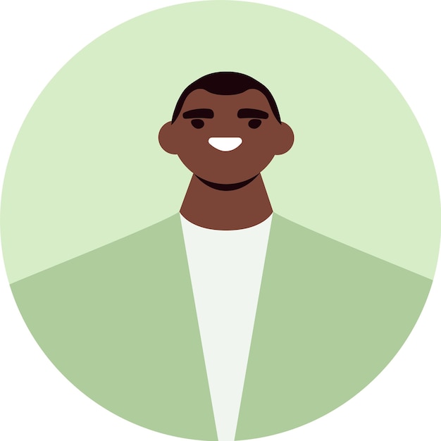 Ilustração vetorial minimalista de um jovem alegre, possivelmente um profissional ou trabalhador de escritório vestindo uma jaqueta verde claro ideal para fotos de perfil, avatares ou ícones de mídia social
