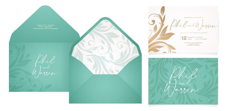 Vetor ilustração vetorial modelo de conjunto de envelope de cartão de convite de casamento com desenhos ornamentais florais