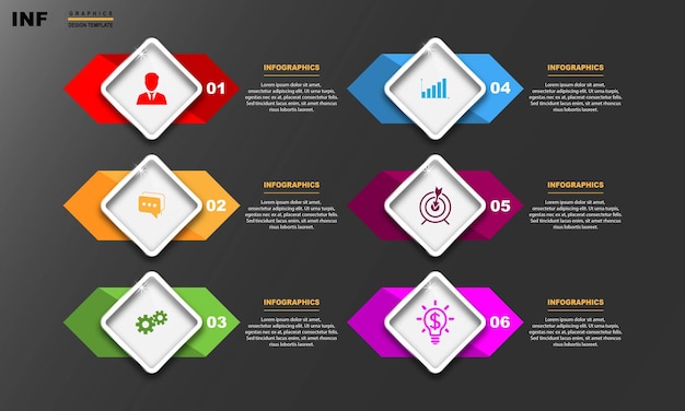 Ilustração vetorial modelo de design de infográfico com ícones e 6 opções ou etapas