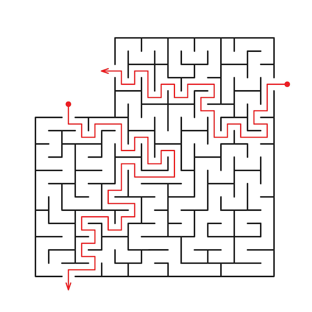 Ilustração vetorial Modelo para um labirinto de jogo lógico educacional para crianças com uma solução.