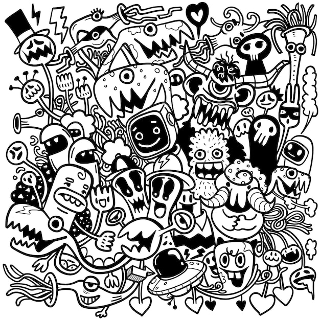 Ilustração vetorial monocromática da Festa do MonstroxA