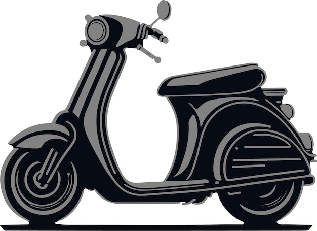 Ilustração vetorial monocromática de motocicleta scooter em fundo branco para adesivo de símbolo de logotipo