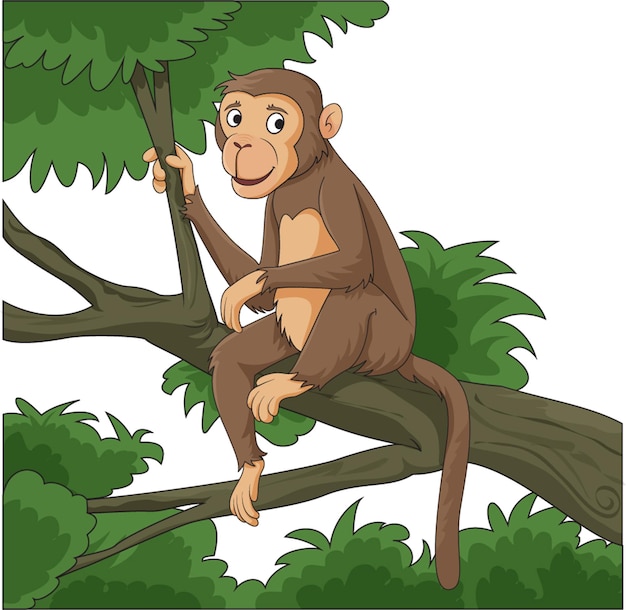 Ilustração vetorial mostrando macaco sentado em um galho