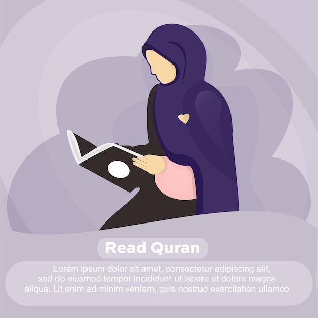 Ilustração vetorial muçulmano muçulmano usar hijab ler alquran