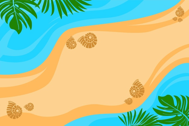 Ilustração vetorial olá banner de verão pôr do sol praia fundo com folhas de palmeira