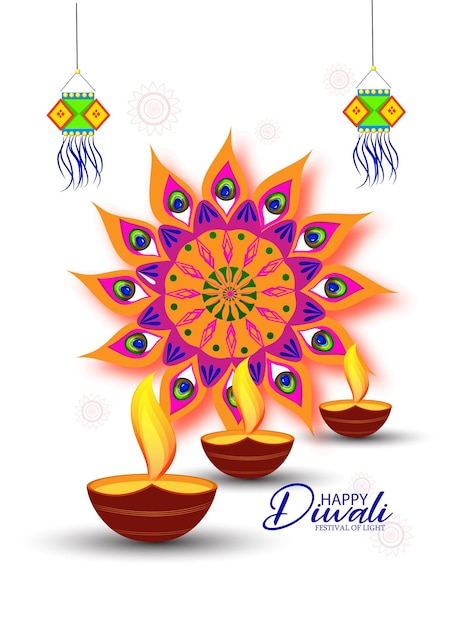 Vetor ilustração vetorial ou cartão de felicitações do festival diwali com elegante e linda lâmpada de óleo e diwali