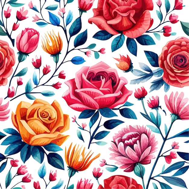 Ilustração vetorial padrão sem costura com grandes rosas ornamento floral em um padrão de fundo branco