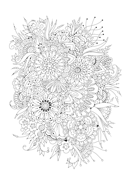 Ilustração vetorial página para colorir. fundo preto e branco floral.