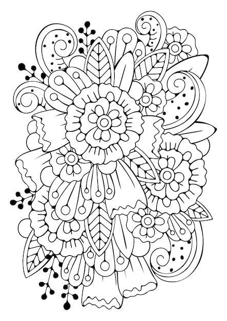 Vetor ilustração vetorial para arte-terapia. página para colorir com flores. fundo preto e branco do vetor. linha de arte.
