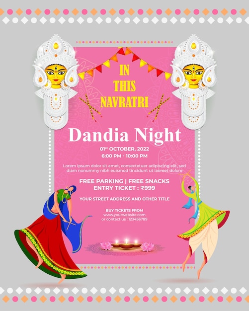 Ilustração vetorial para cartão de convite de festa dandiya night