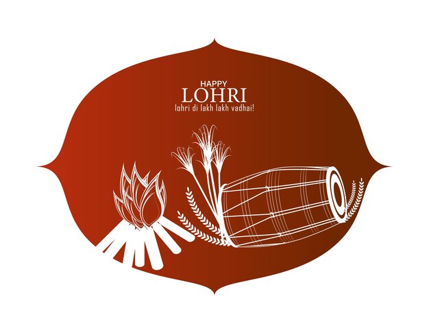 Ilustração vetorial para feliz lohri. tambor tradicional indiano ou dholak ou dhol. feliz lohri festival