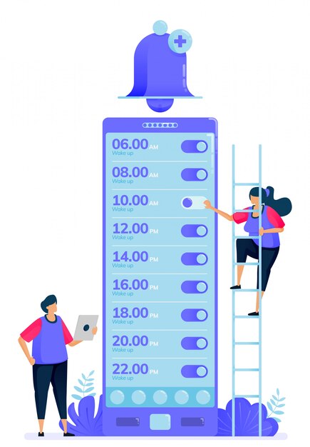 Ilustração vetorial para lista de aplicativos de alarme para acordar.